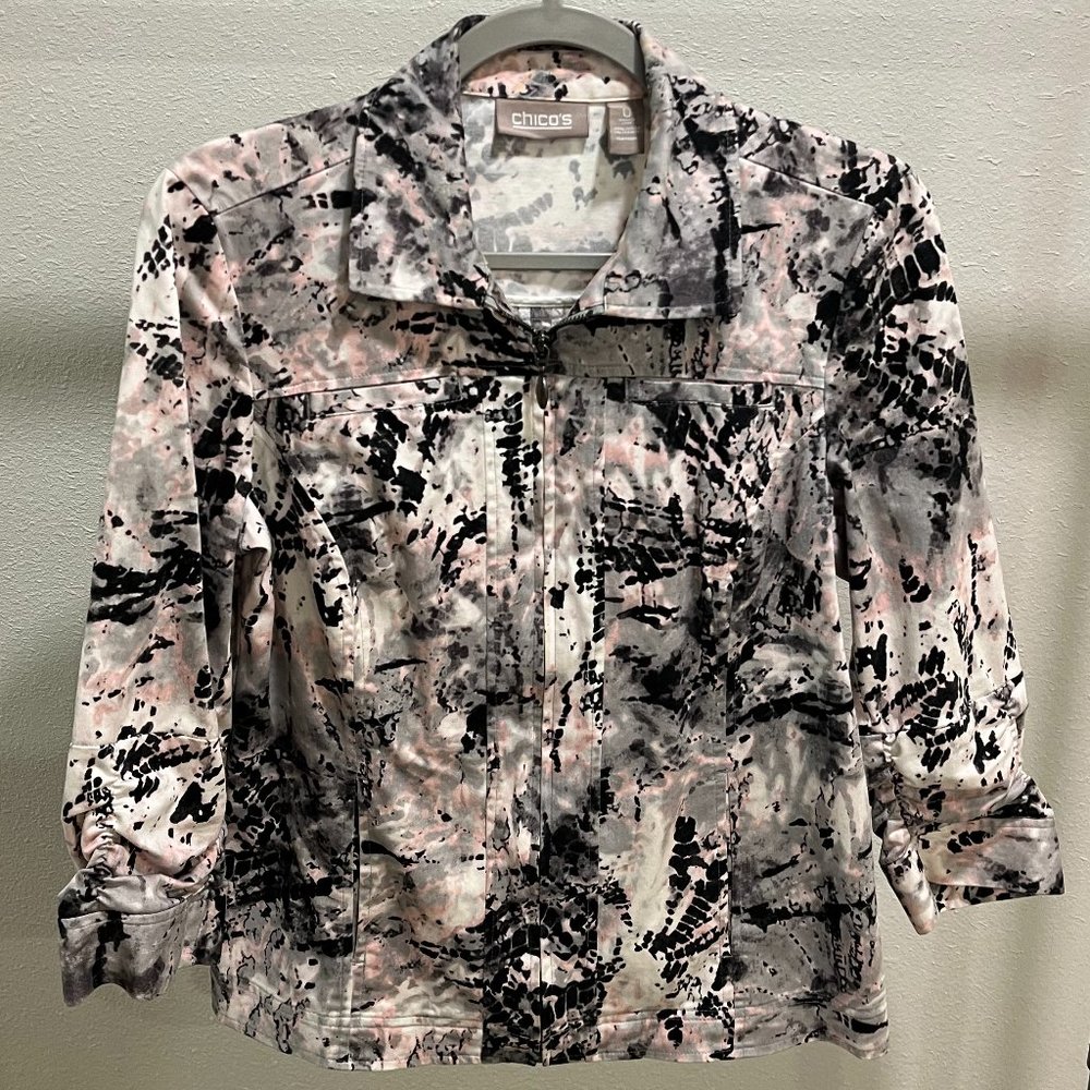 Chico's Zipper Front Jacket Gray/White/Black Women's Size Small-Preowned